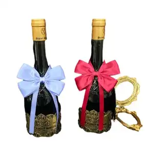 Noeud de ruban de satin rouge personnalisé avec boucle extensible élastique, ruban décoratif pour bouteilles de vin, rubans cadeaux