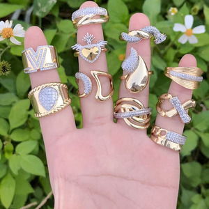 RM1682 Elegante Chunky Gold Silver Plated Dos tonos duales CZ Pave Flaming Heart Flower Belt Anillos entrecruzados <span class=keywords><strong>entrelazados</strong></span> para mujeres - Product Image 4