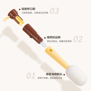 Brosse de nettoyage multifonctionnelle 3-en-1 Hy-0140 avec long manche et éponge pour tasses, pailles et couvercles - Product Image 5
