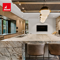 Ensemble de meubles de cuisine Alland Villa Custom Project, style moderne du milieu du siècle, porte pleine hauteur en placage de chêne blanc, avec plan de travail en marbre