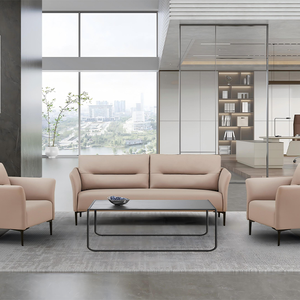 Роскошный современный кожаный Трехместный набор для приема дивана с губкой высокой плотности для бизнеса и домашнего офиса - Product Image 1