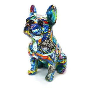 Kreative Weins chrank Desktop Tier figur Home Decor Harz Graffiti Französische Bulldogge Statue