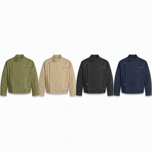 <b>Men's</b> Mid-Weight Cotton <b>Utility</b> <b>Jacket</b> Asymmetrical Flap Closure Mandarin Collar Zip Chest Pocket Welt Hip Pockets Olive Drab - Product Image 5