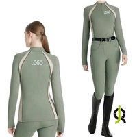 Haut de base équestre à manches longues pour femme, design color-block, pour l'équitation