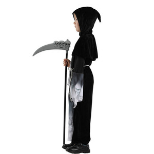 Costume Cosplay Effrayant pour Garçons <span class=keywords><strong>Halloween</strong></span> Costumes de Squelette à Capuche Robe de Soirée avec Ceinture - Product Image 4