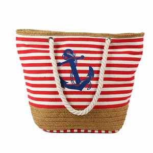 Bolsa de Compras Promocional OEM con Diseño de Rayas, Asa al Hombro, Cierre de Cremallera, Ecológica, Reutilizable, de Lona de Algodón, para la Playa - Product Image 5