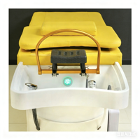 Lit de massage pour spa capillaire avec bac à shampoing et cascade, jaune citron, en PU, contrôle thermostatique électrique pour salon