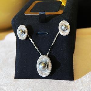 S925 <b>Sterling</b> <b>Silver</b> Fine Jewelry <b>Set</b> for Female Including Oval Full Diamond Gray Pearl Tahitian Pearl <b>Earring</b> Pendant Necklace - Product Image 5