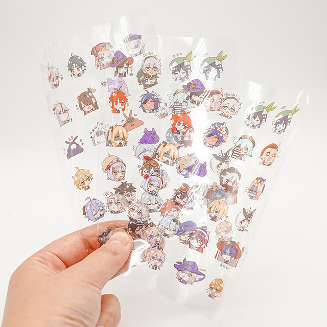 Custom Logo Vinyl Laptop Phone Decorative Cute Cartoon Anime Journal Stickers DIY Sheet Printing Transparent Packaging Labels