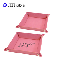 Plateau pliable en cuir PU personnalisé de luxe multicolore 6x6 pouces et 9x9 pouces, avec des attaches en argent pour une utilisation en salle de bain