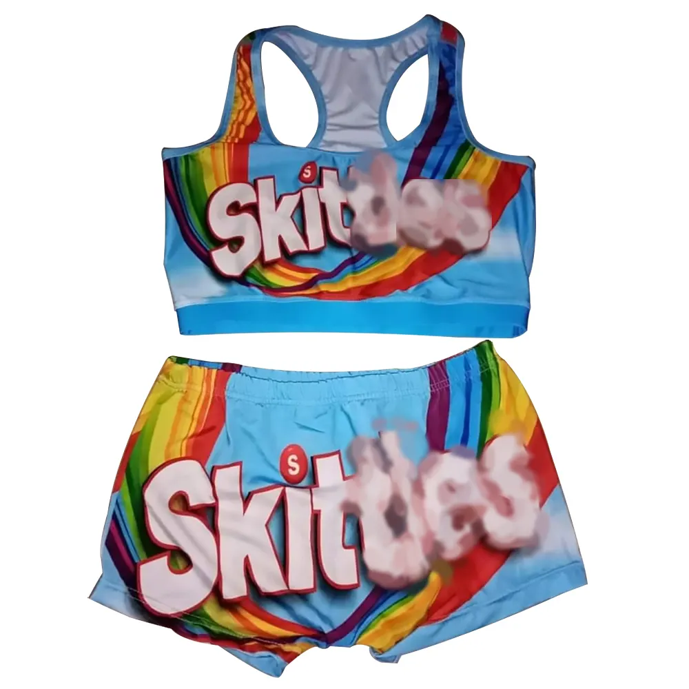 Summer Wholesale Hot Sale Sport Wear Snack Shorts Skittle Booty Candy Short Women Two Pieces Short Set