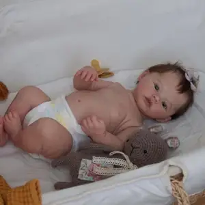 18inch Full Body Vinyl Reborn Baby Doll Prado Newborn Tamanho do bebê Handmade Mão-raiz Cabelo 3D Pintado Visível Veias Real Pictures