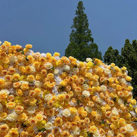 Mur de fleurs artificielles NINI moderne 8ftx8ft, panneau 5D en soie artificielle, roses jaunes et tournesols pour décoration de mariage