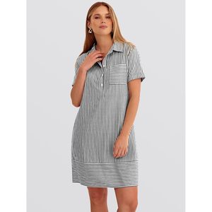 Vestido Camisero de Verano para Mujer, Manga Corta, Abotonado, a Rayas, Casual, Vestido Tipo Camisero, Tejido Transpirable, Ropa para Vacaciones en la Playa - Product Image 3