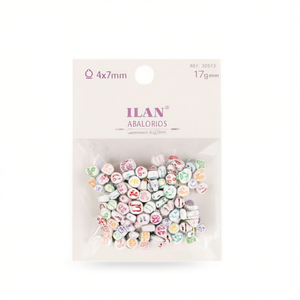 Ilan Abalorios 4x7mm Bianco con lettere colorate ed emoticon 17g - Product Image 2
