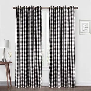 Hot bán đen & trắng Bảng điều khiển duy nhất trâu kiểm tra rèm cửa sổ gingham kẻ sọc kiểm tra vải in Polyester Rèm Cửa Phòng