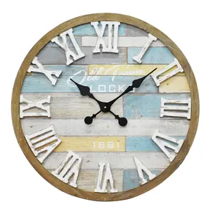 Luckywind Shabby Chic Paint Boards Large Farmhouse Wood Wall Clocks, Handmade Shiplap Wood Beach Theme Coastal Wood Wall Clock
