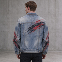 Veste en jean personnalisée pour homme, effet peinture spray, graphisme vieilli, style vintage délavé, streetwear