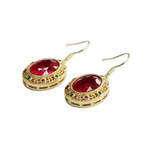 Geometric Gemstone Drop Earrings For Women Gold Plated Copper Diamonds Earrings Jewelry Stone Faceted Cultivated Rubies Earrings