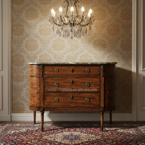 Cassettiera Classica in Stile Luigi XVI con Piano in Marmo Demilune e 3 Cassetti, Mobile Antico Provinciale Francese per Arredamento Soggiorno - Product Image 6