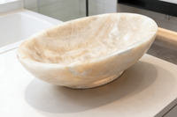 Lavabo en marbre beige moderne de forme ovale, imperméable, poli, pour salle de bain, cuisine, villa, évier extérieur