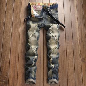 Jeans de Hombre al por Mayor, Personalizados, Rotos, Desgastados, con Parches, Estilo Vintage Europeo y Americano - Product Image 2