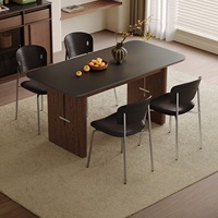 Ensemble table et chaises de salle à manger rectangulaire en marbre et bois massif, style mid-century modern, 4 à 6 places, design rustique pour salle à manger et cuisine.