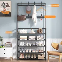 Porte-manteau et porte-chaussures sur pied pour salon, support à vêtements moderne en métal et plastique PP