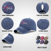 Casquette de baseball queue de cheval brodée Hope avec ruban rose, en coton lavé, 6 panneaux, visière incurvée, ajustable pour femme, vente en gros