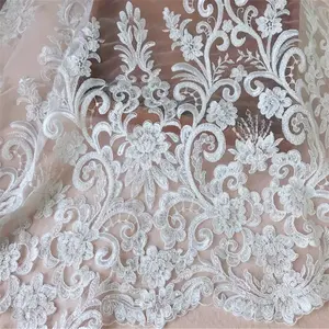HC-3966 Hechun Nhà Máy Bán Buôn Bông Ren Sequin Vải Cho Wedding Dress