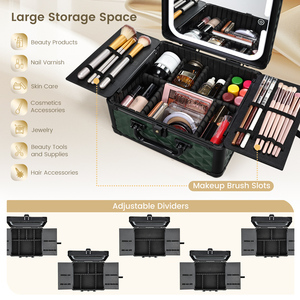 Portable <b>Makeup</b> Train <b>Case</b> with Lighted Mirror Travel <b>Makeup</b> Box Organizer Beauty Suitcase with Brush Holder Adjustable Dividers - Product Image 2