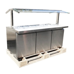 Barra de Ensaladas Refrigerada de Acero Inoxidable / Mesa de Comida Fría con Protector Antisalpicaduras, Cubierta para Bandejas y Bandeja Deslizante - Product Image 1