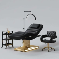 Mobilier Professionnel de Salon de Beauté, Lit de Soin Facial Électrique à 3 Moteurs, Table de Massage Courbée, Moderne et de Luxe, avec Lumières et Chariot