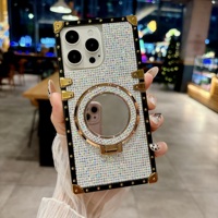 Coque de luxe scintillante effet diamant pour iPhone 16 Pro Max, en PC électroplaqué, avec support miroir de maquillage intégré pour XS Max, X, XR, Xs, XS