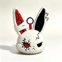En gros, Porte-clés en peluche tête de lapin sombre de dessin animé, pendentif pour sac cadeau d'Halloween, breloque chaîne boule lapin doux et duveteux