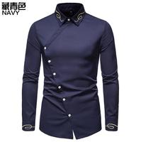 Nouvelle chemise à manches longues asymétrique brodée de style européen pour hommes