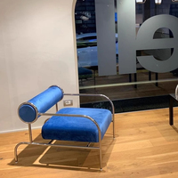 Petit Fauteuil Moderne de Style Japonais en Métal Chromé avec Revêtement Tissu pour Hôtel, Chambre, Salon, et Décor Bois