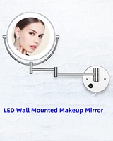 Miroir cosmétique mural LED de 8,5 pouces, grossissement 1X/10X, double face, alimentation par prise secteur, finition chromée, 3 couleurs de lumière