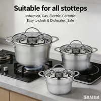 Ensemble de casseroles en acier inoxydable écologique de haute qualité, avec couvercles en verre, poignées résistantes à la chaleur, compatible induction