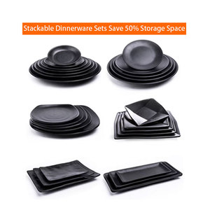 Vaisselle de table commerciale de haute qualité, nouveau design, logo personnalisé, <span class=keywords><strong>assiette</strong></span> à dîner en mélamine noire, service de table - Product Image 5