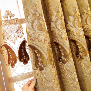 豪華なヨーロッパ風シェニールゴールド刺繍入り既製ウィンドウカーテン、リビングルーム用刺繍遮光カーテン - Product Image 2
