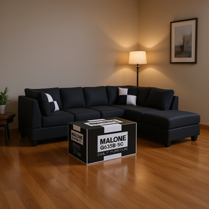 Sofá Seccional Malone en Forma de L, Tapizado en Tela Negra, Muebles Modulares Contemporáneos para Sala de Estar - Product Image 2