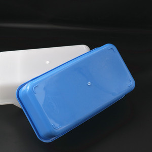 Boîte de rangement en plastique rectangulaire bleue et blanche, fond étanche, pour l'organisation des médicaments, utilisation hospitalière - Product Image 1