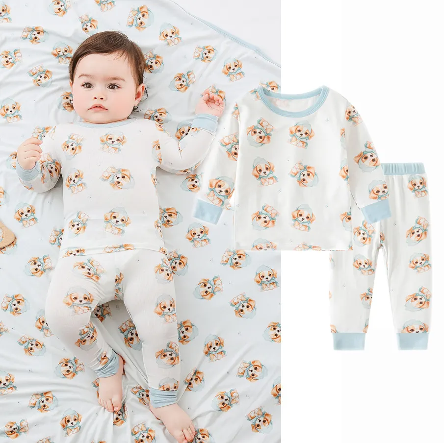 Vente en gros OEM, ensemble de pyjama en bambou pour bébé à impression personnalisée, ensemble de vêtements écologiquement responsables pour bébés filles
