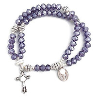 Bracelet élastique double cercle en acrylique imitation pierre violette avec breloques Vierge Marie pour festivals religieux - Vente en gros