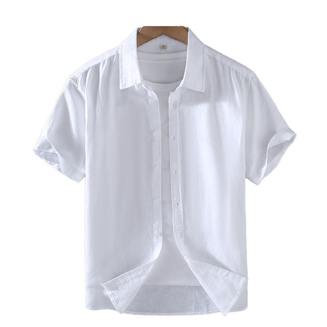 2025 Hot Sale Cotton Linen Short Sleeves Shirt Linen Fabric Solid Color Turn Down Collar Shirt for Men