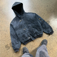 Blouson bomber en toile avec boucle à fermoir pour homme |   Veste en toile de coton épaisse de 15 oz, rembourrée de duvet, coupe ample et courte, pour homme