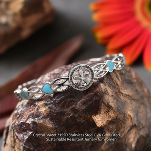 Crystal <b>Cuff</b> <b>Bracelet</b> 316L Stainless Steel PVD Gold Plated Flower Design Classic Sustainable Resistant Jewelry for Women - Product Image 3