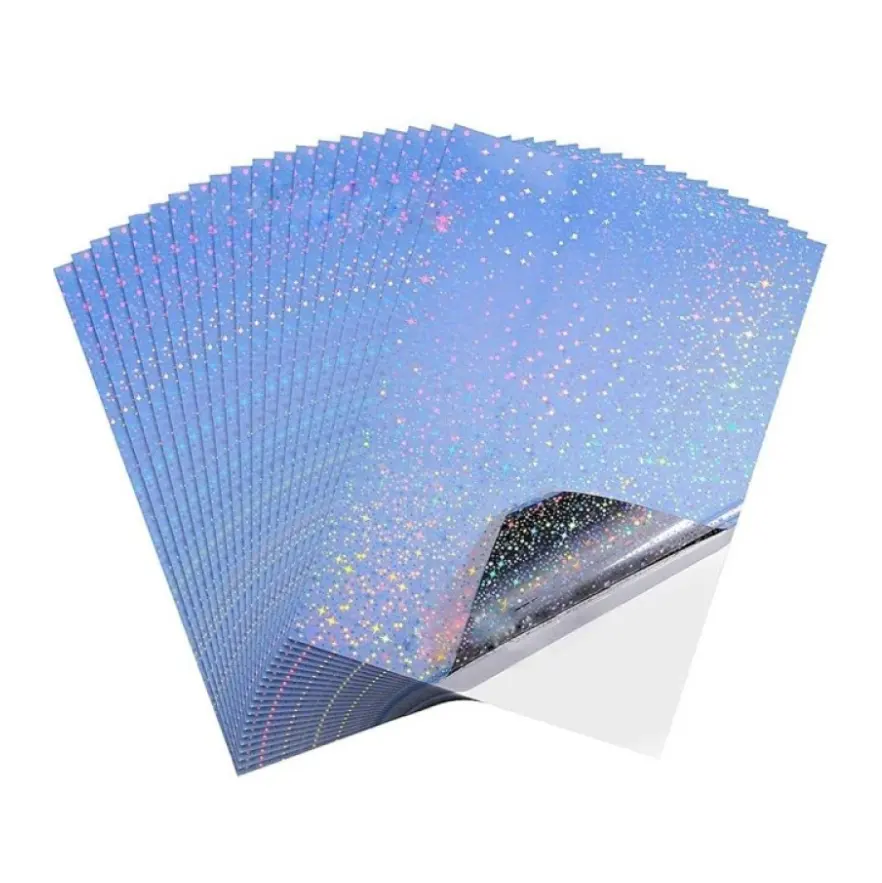 사용자 정의 인쇄 광택 홀로그램 스티커 종이 A4 무지개 비닐 접착제 홀로그램 필름 종이 레이저 잉크젯