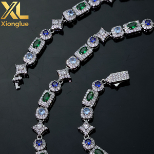 New 6mm <b>Iced</b> <b>Out</b> Diamond Star <b>Chain</b> Bracelet Colorful Geometric Zircon Brass Hip Hop Fine Jewelry - Product Image 5